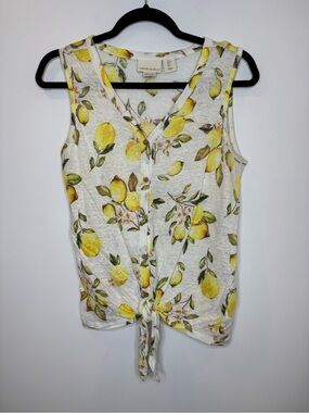 Cynthia Rowley Yellow Lemon Tie-Front Sleeveless Top 100% linen sz small